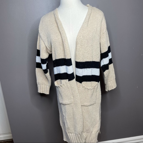 Goodnight Macaroon Sweaters - Chunky cardigan sweater with pockets, stripe